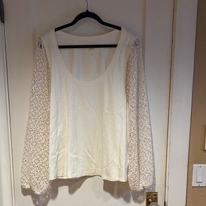 Maeve Ivory Blouse with Lace Sleeves